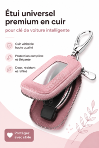 Porte-clé en cuir premium posé sur une surface élégante