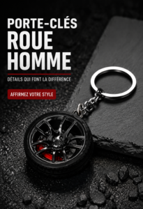 Porte-clé masculin élégant en cuir sur une table en bois.