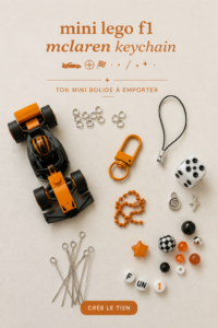 Porte-clés Mini Lego F1 McLaren sur fond coloré