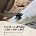 Porte-lunettes en crochet sur un tableau avec fournitures de couture.