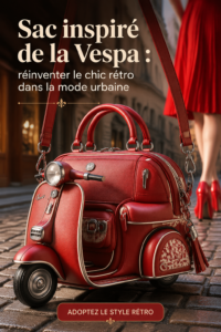 Un sac inspiré de Vespa posé sur une table, représentant le style rétro chic.
