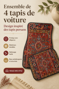 Tapis persans élégants et colorés dans une voiture, apportant chaleur et style.