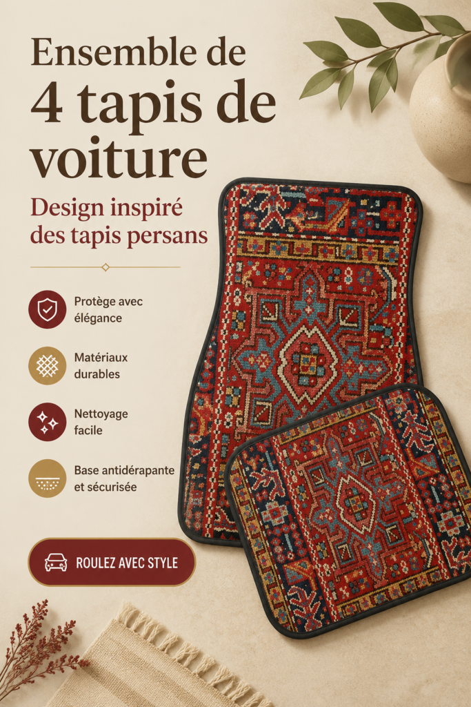 Tapis persans élégants et colorés dans une voiture, apportant chaleur et style.