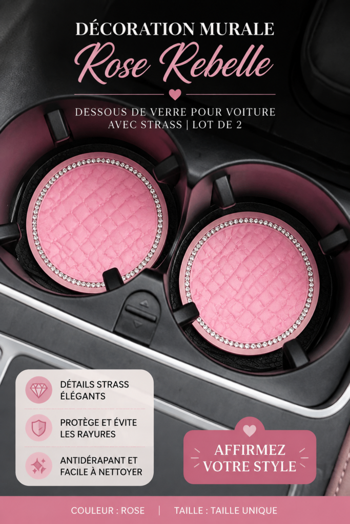 Accessoires de voiture avec coasters en strass roses élégants pour personnalisation