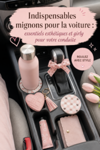 Accessoires girly pour voiture avec un design esthétique et coloré.