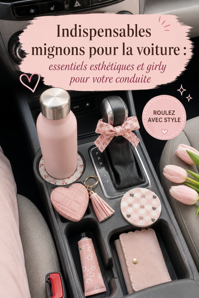 Accessoires girly pour voiture avec un design esthétique et coloré.