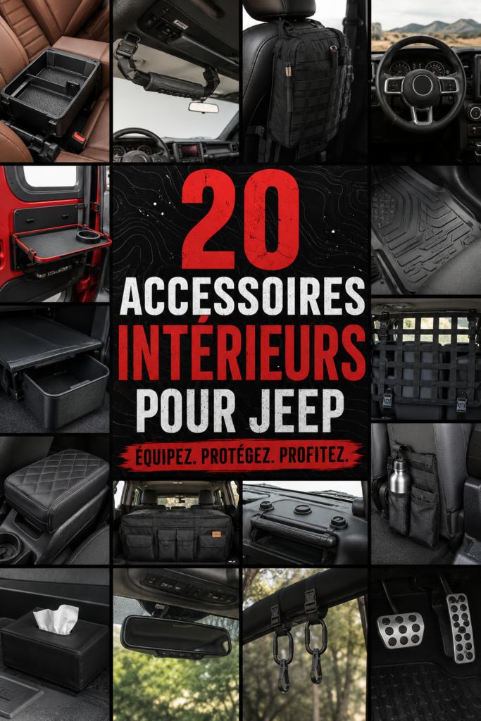 Une Jeep avec un intérieur personnalisé, conférences de couleurs et de textures.