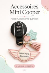 Une Mini Cooper ornée d'accessoires stylés et colorés.