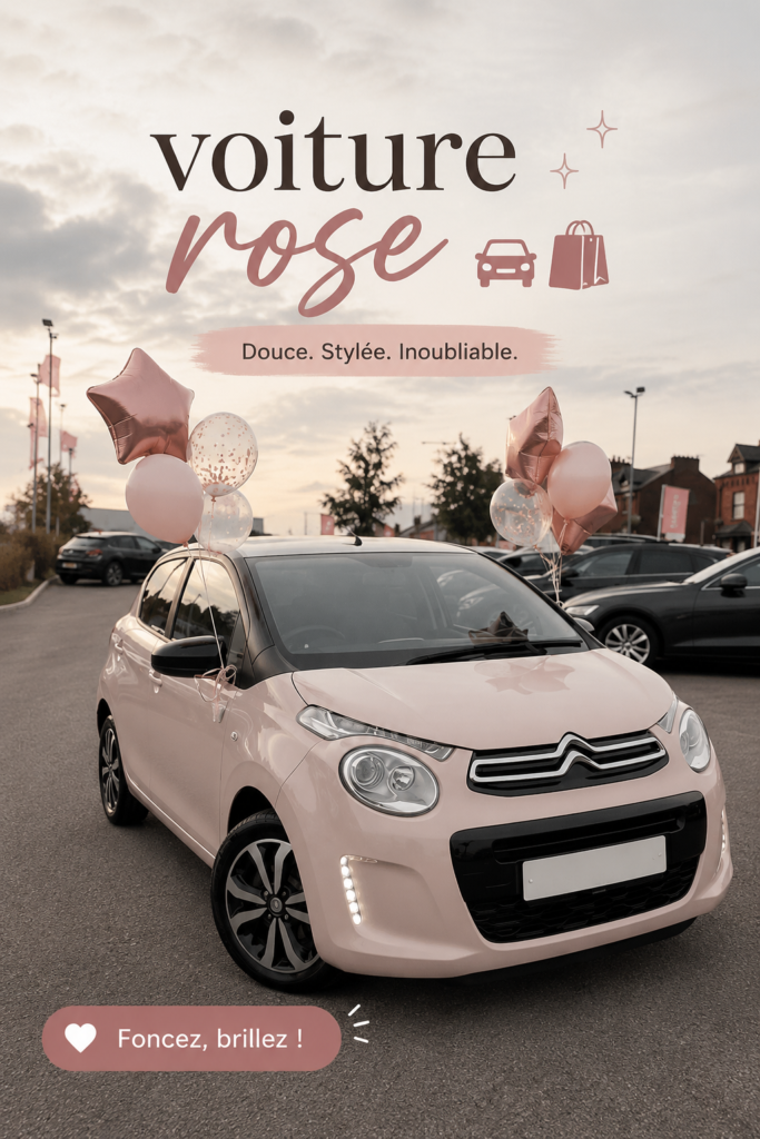 Accessoires de voiture élégants pour une voiture rose.