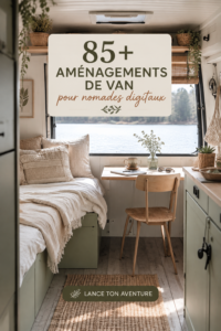 Un van aménagé en espace de vie confortable.