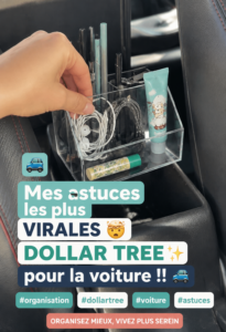 Intérieur d'une voiture bien organisé et décoré avec des accessoires pratiques.