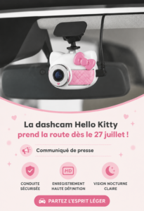 Dashcam Hello Kitty sur fond de voiture colorée