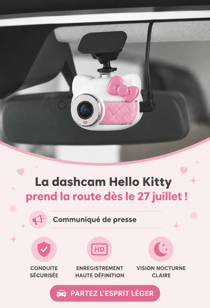 Dashcam Hello Kitty sur fond de voiture colorée