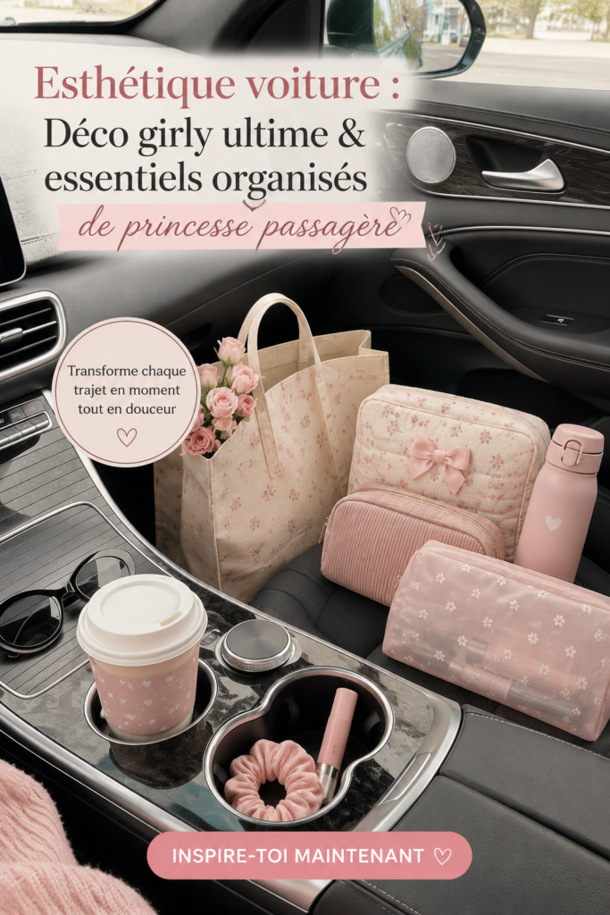 Intérieur de voiture décoré avec des accessoires girly et pratiques