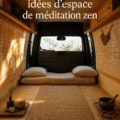 Intérieur de voiture aménagé pour la méditation zen avec des coussins et des décorations apaisantes