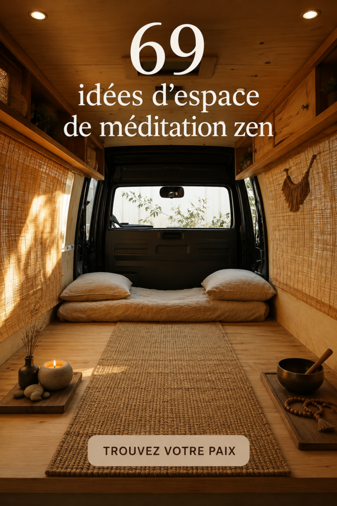 Intérieur de voiture aménagé pour la méditation zen avec des coussins et des décorations apaisantes