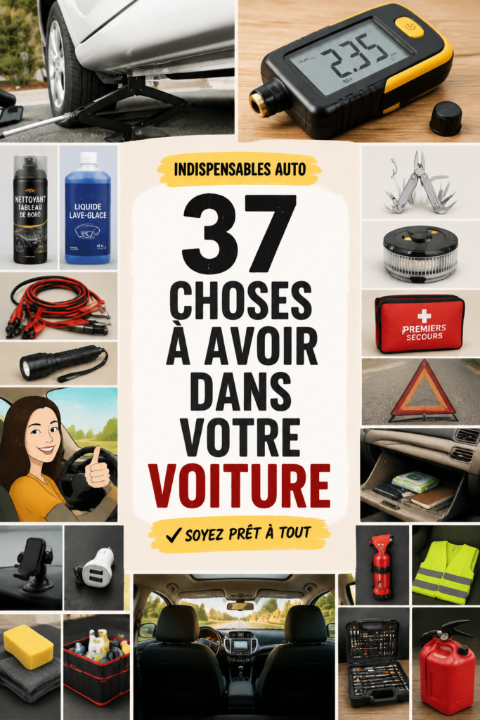 Diverse accessoires de voiture exposés sur une table