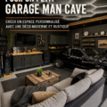 Un garage décoré avec des éléments modernes et rustiques, chaleureux et accueillant.