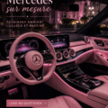 Intérieur d'une Mercedes rose avec des accessoires personnalisés et un éclairage d'ambiance