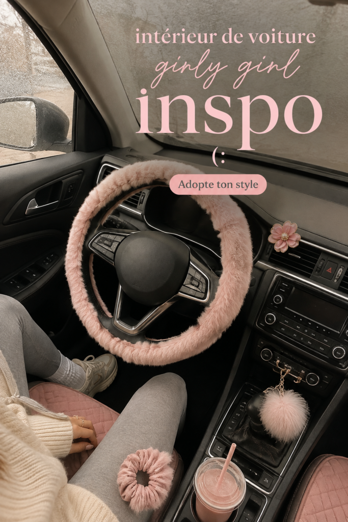 Intérieur de voiture décoré dans un style girly avec des accessoires colorés
