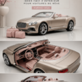 Intérieur de voiture avec des accessoires rose pastel chic et élégant.