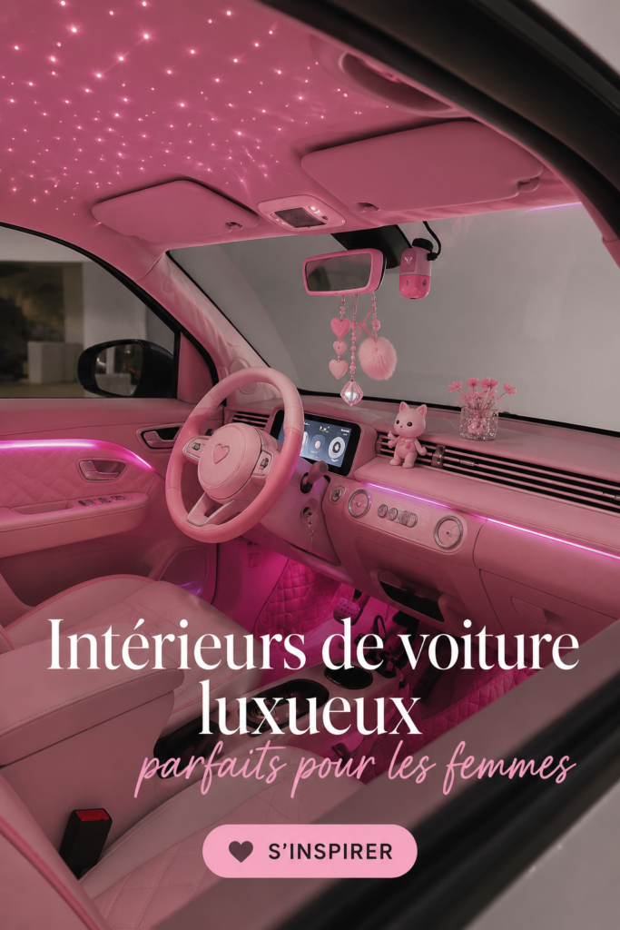 Une vue d'un intérieur de voiture de luxe féminine avec des détails élégants.