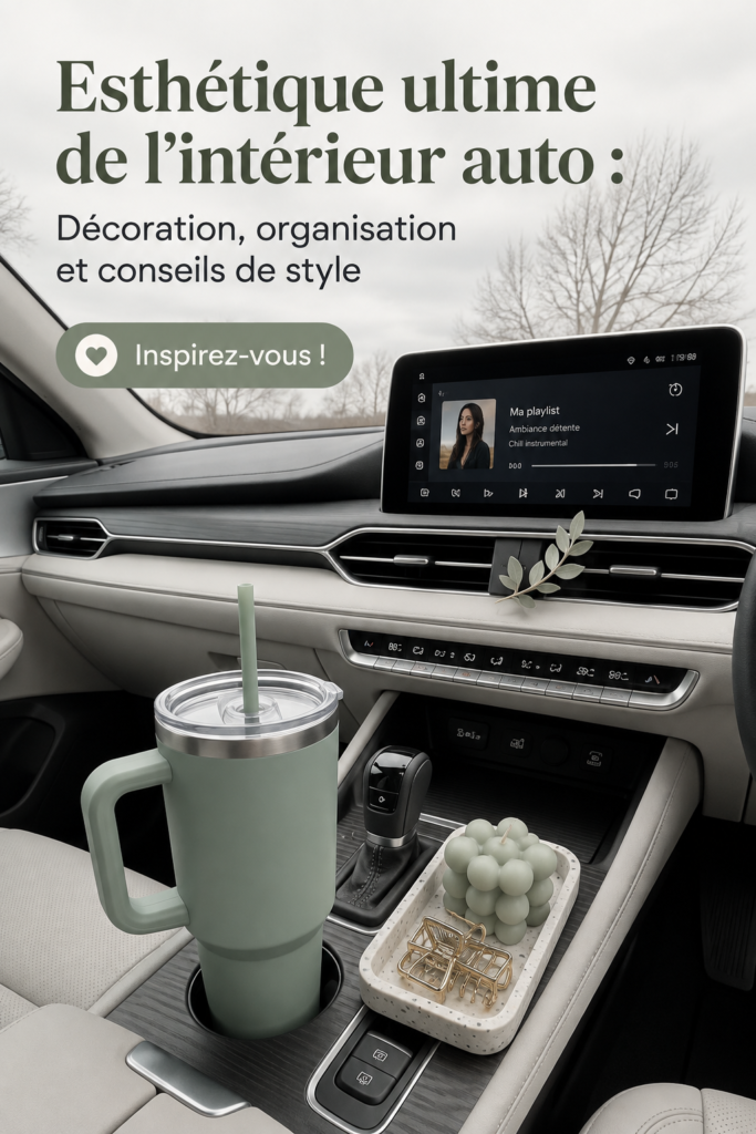 Intérieur d'une voiture décorée avec des accessoires colorés et accueillants