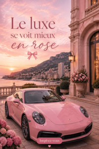 Une voiture élégante avec des accessoires roses modernes.