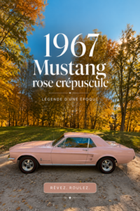 Vue d'une Mustang Dusk Rose de 1967, mettant en valeur son design classique et élégant.