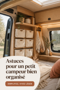 Intérieur organisé d'un petit van avec des accessoires de rangement pratiques