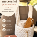 Un joli panier en crochet décoratif pour voiture de style boho, ajouté à un habitacle lumineux.