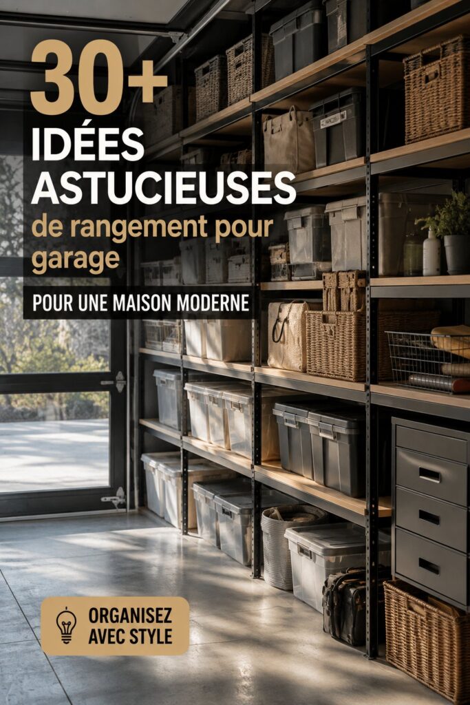 Garage moderne avec rangement astucieux et bien organisé.
