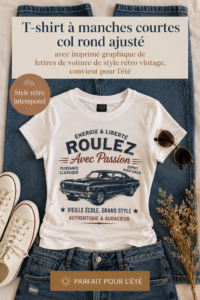 T-shirt vintage à manches courtes avec un imprimé graphique automobile
