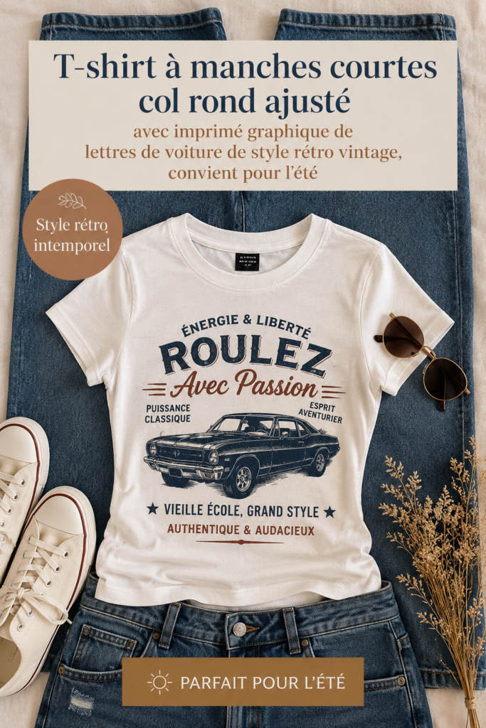 T-shirt vintage à manches courtes avec un imprimé graphique automobile