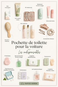Trousse de toilette bien organisée dans une voiture avec des produits de beauté