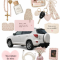 Femme heureuse devant sa voiture personnalisée, illustrant le rêve automobile, accessoires et personnalisation.