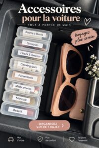 Accessoires auto personnalisés mettant en valeur un intérieur de voiture chic et fonctionnel.