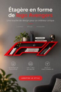 Accessoires décoratifs Avengers dans une bibliothèque moderne