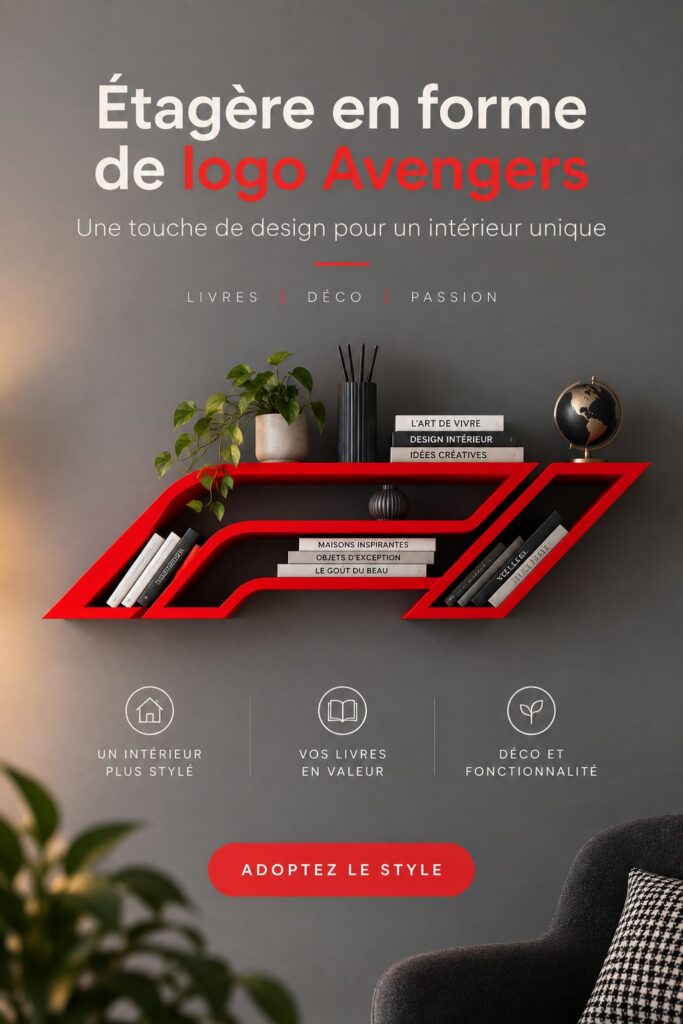 Accessoires décoratifs Avengers dans une bibliothèque moderne