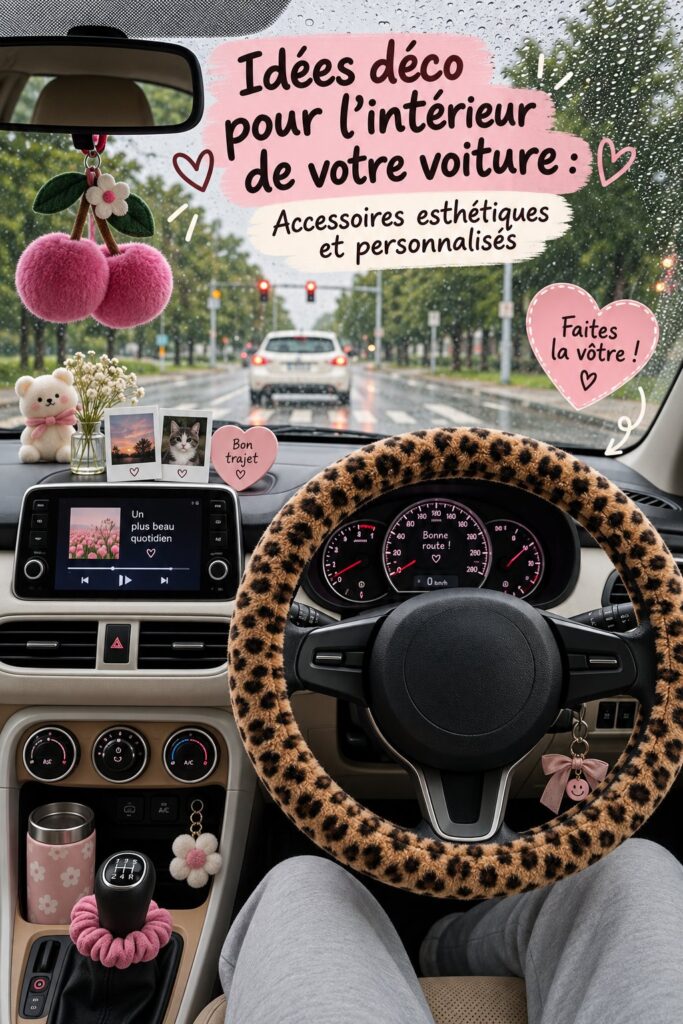 Intérieur de voiture décoré avec des accessoires élégants et personnalisés