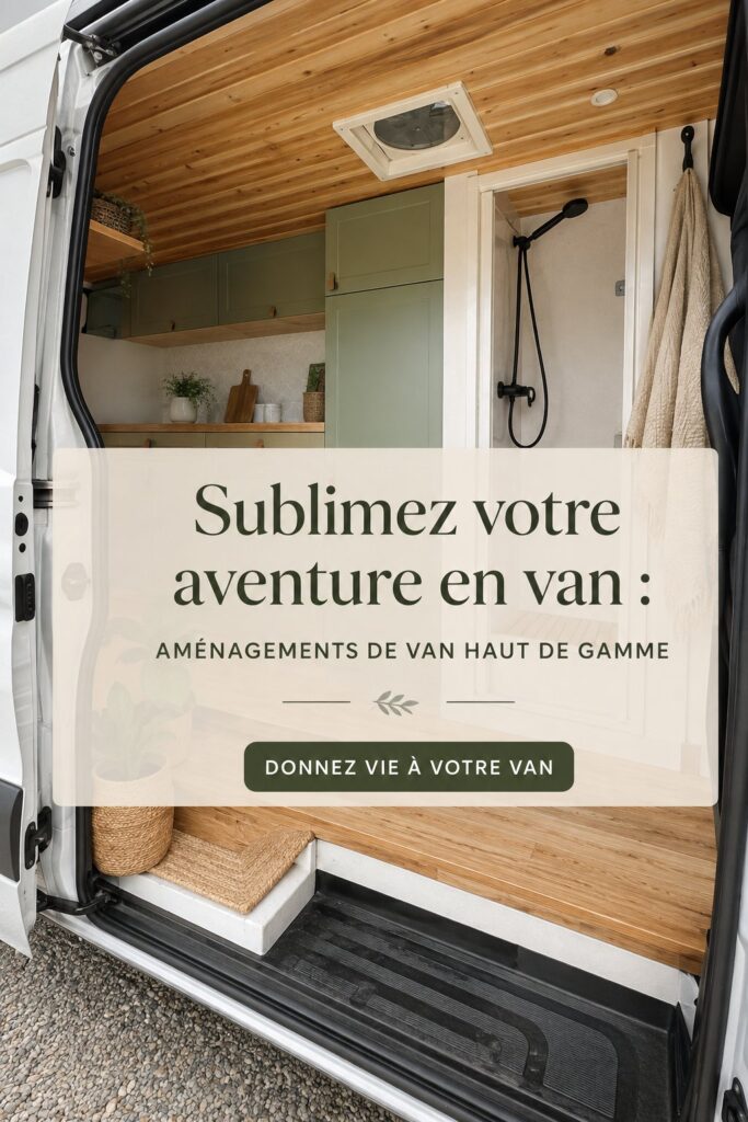 Un van aménagé avec un espace de vie confortable et pratique pour les aventures sur la route.