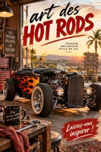 Image de hot rods personnalisés avec des designs uniques et colorés.