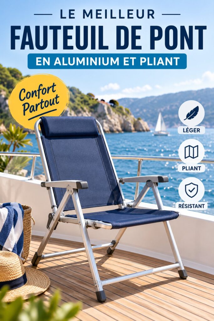 Chaise de pont moderne sur un bateau, parfaite pour la détente en plein air.