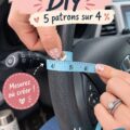 Femme créant un couvre-volant personnalisé pour voiture en tissu coloré.