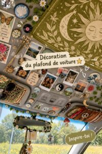 Plafond de voiture décoré avec des tissus colorés et des motifs élégants.
