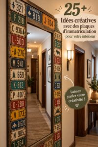 Décorations murales créatives réalisées avec des plaques d'immatriculation colorées