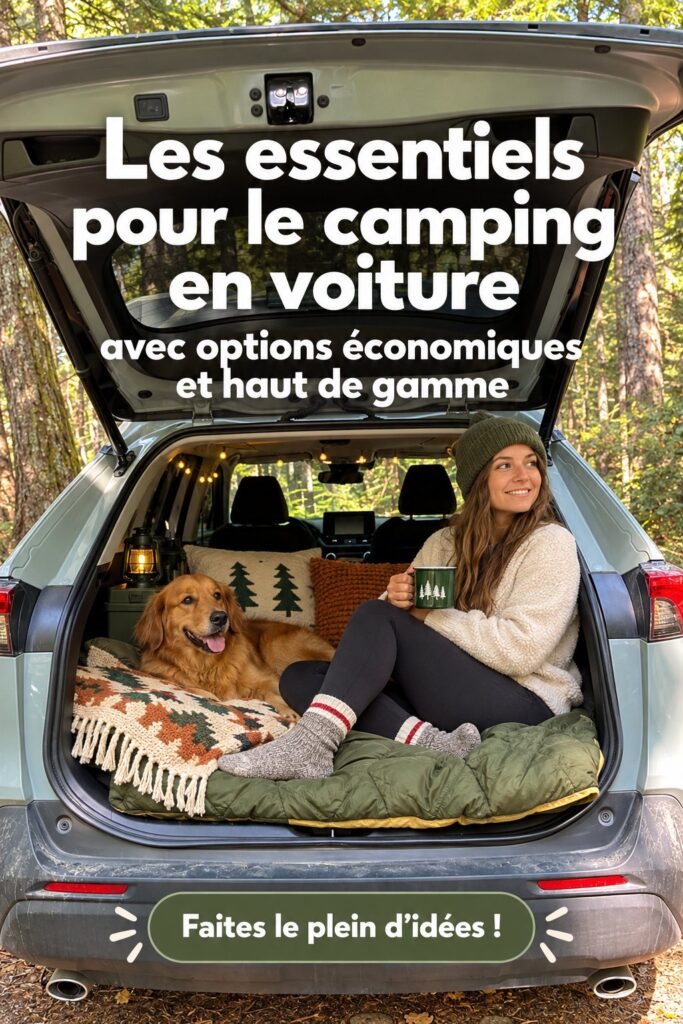 Accessoires de camping pour voiture bien organisés dans un véhicule