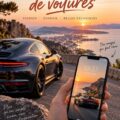 Un écran de smartphone affichant un fond d'écran de voiture stylisé, illustrant la passion pour l'automobile.