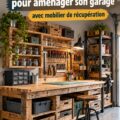 Un garage aménagé en man cave avec une table basse en pneus récupérés et une décoration chaleureuse.