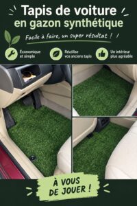 Un tapis de gazon synthétique installé dans l'intérieur d'une voiture, ajoutant une touche moderne.